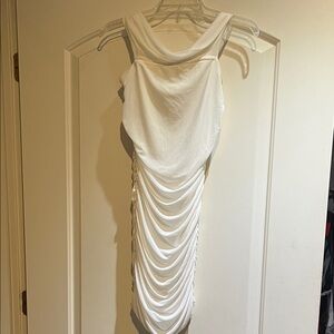 Elegant White Draped Women's Dress